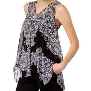 INC International Concepts Black & White Sleeveless Blouse, Size Small